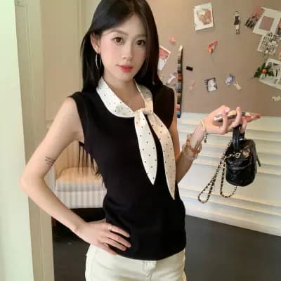 bow-knot polka dot vest