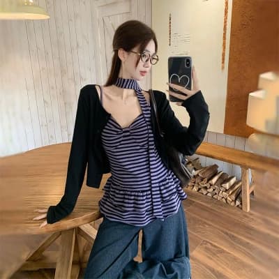 long-sleeved cardigan vest two-piece set for women