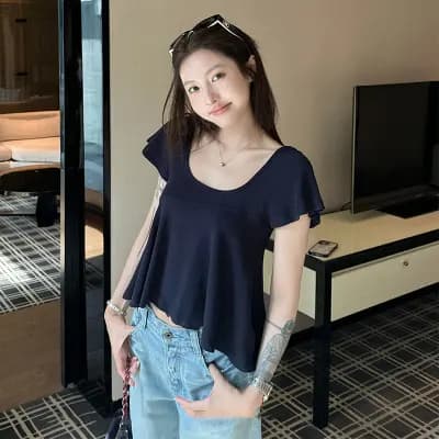 Short-sleeved T-shirt for women, summer loose and slimming top